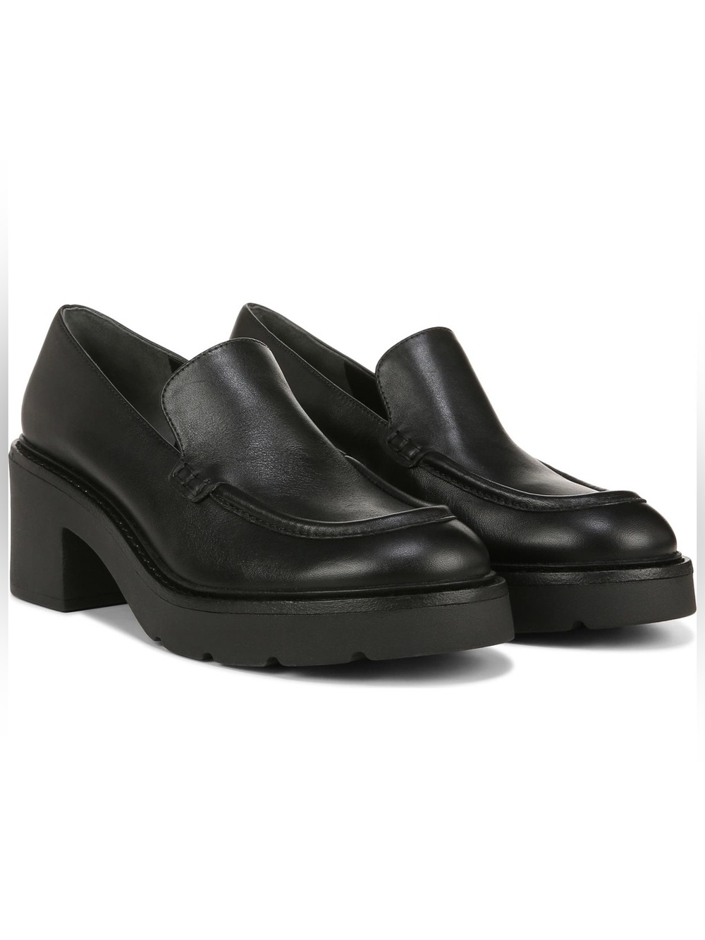 Vince Black Leather “Rowe”Platform Slip-On Loafers